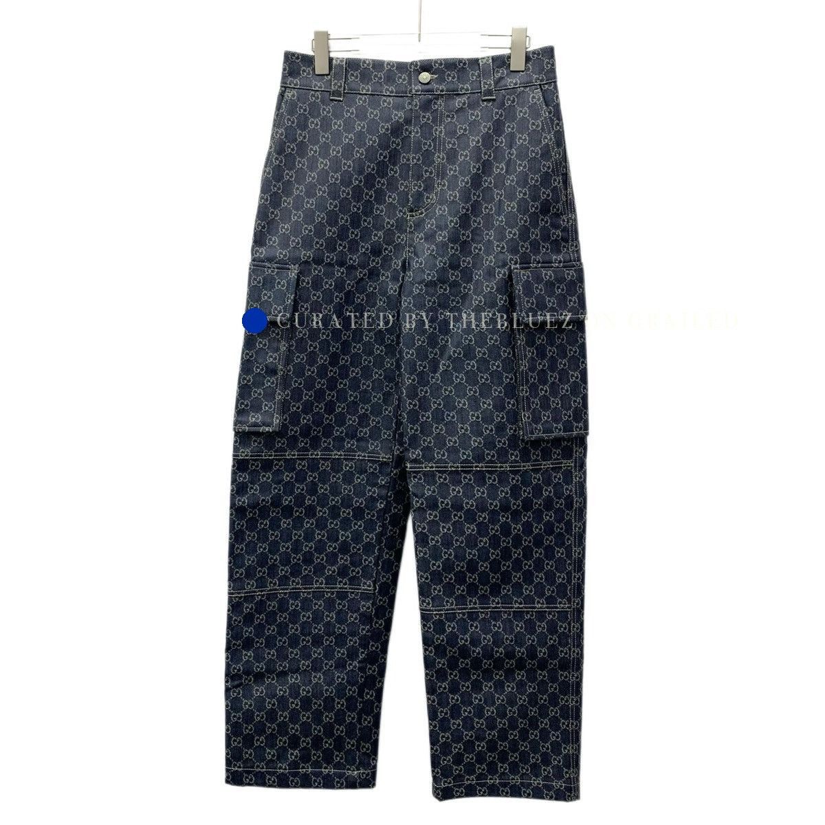 Gucci Blue Allover Logo Jacquard Casual Cargo Pants Size US 30 / EU 46 - 1 Thumbnail
