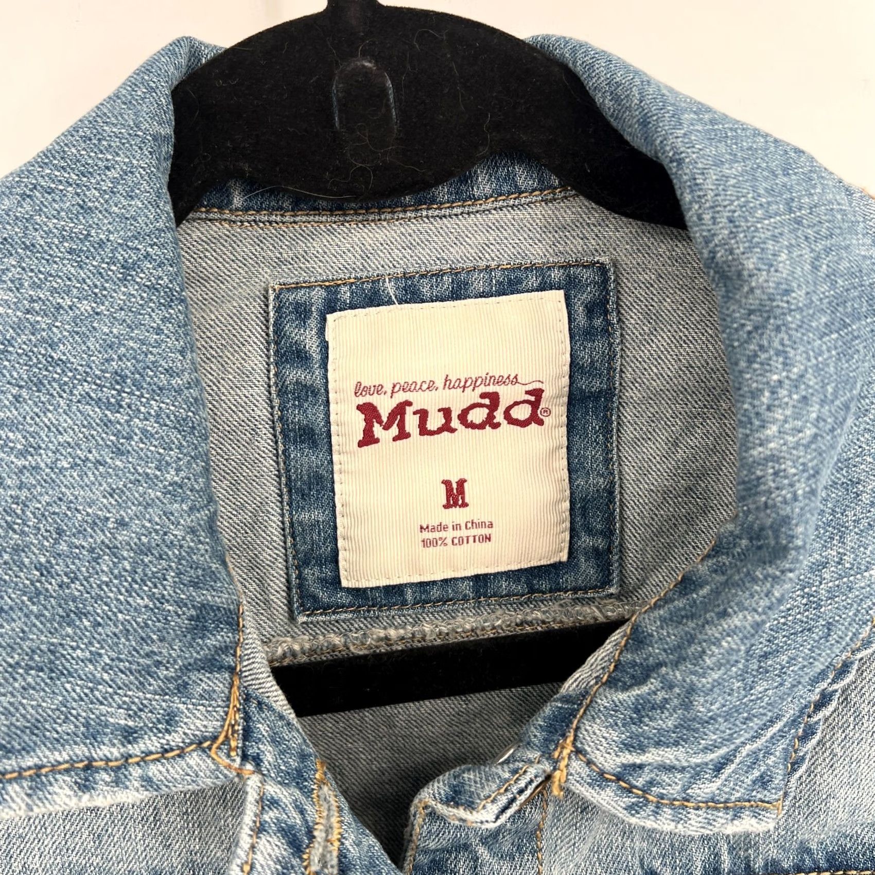 Mudd Denim Jacket Women Short Length Y2K Light Wash Distressed 