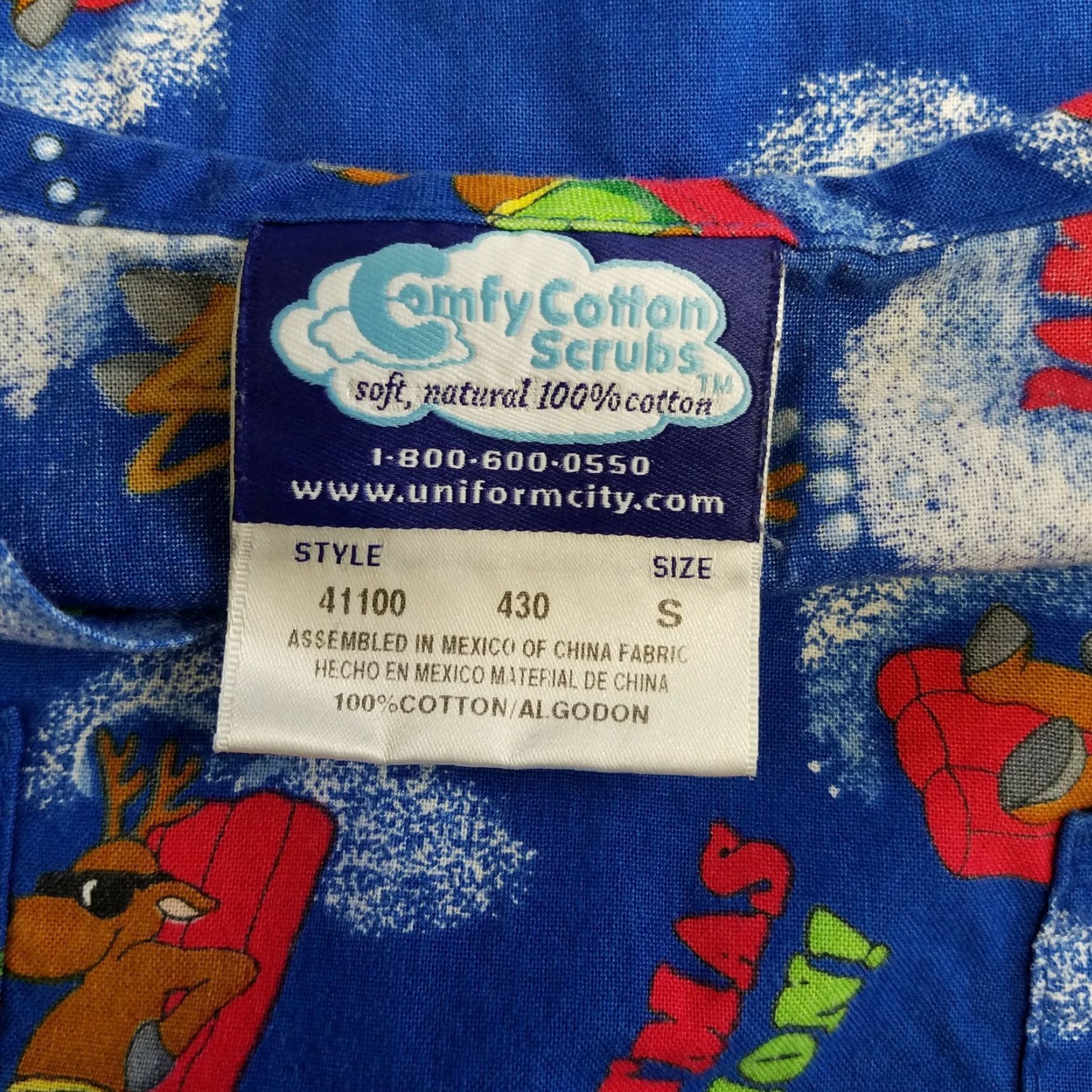 Vintage Comfy Cotton Scrubs Womens Top Sz S Santa Reindeer Blue Red Patterned 100% Cotton Shirt Womens Christmas Menusn’t Size S / US 4 / IT 40 - 4 Thumbnail