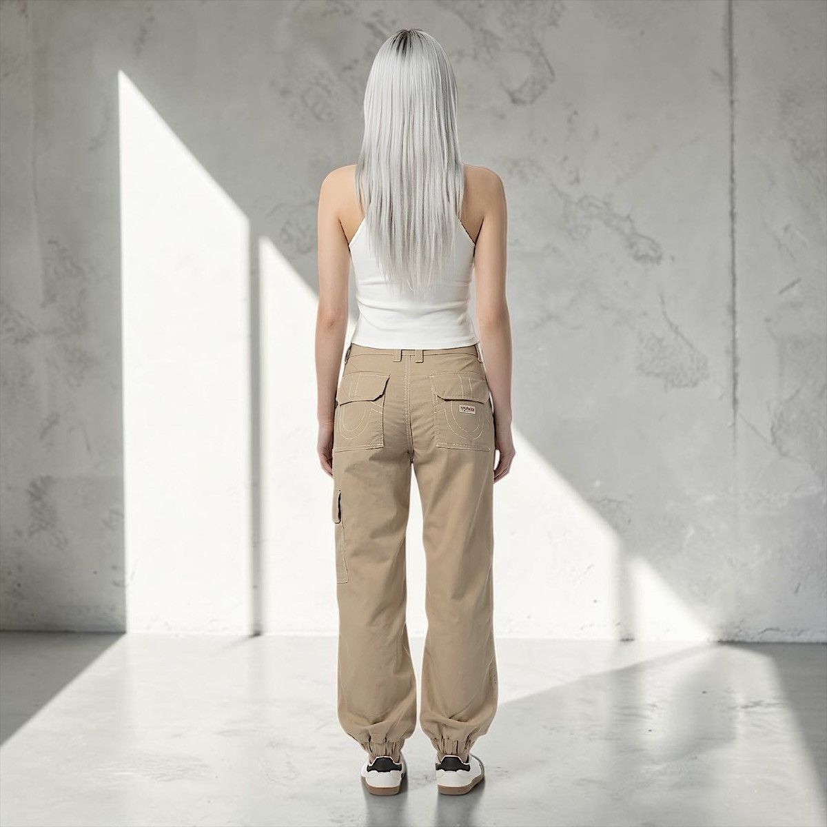 Lucky Brand True Religion Women’s Bobby Baggy Tan Cargo Joggers Sz M Size 34" / US 12 / IT 48 - 3 Thumbnail
