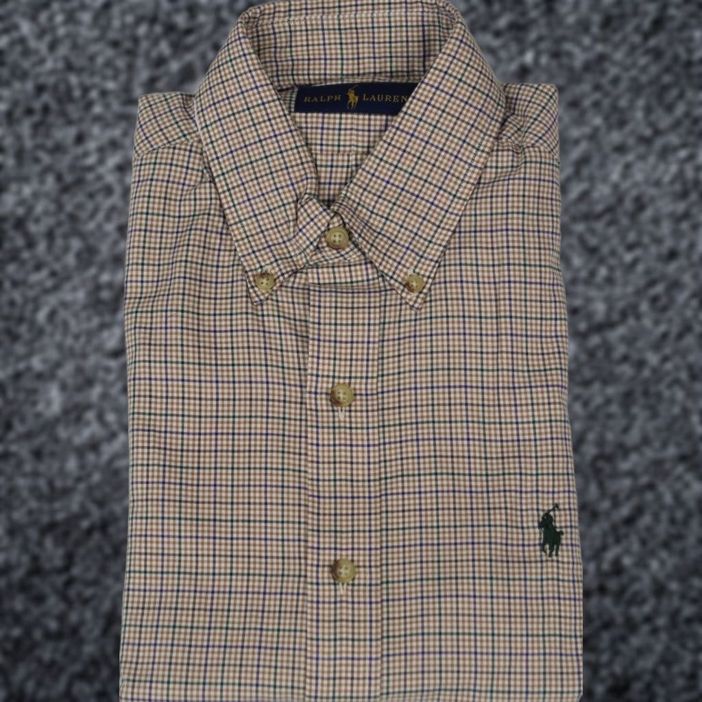 Ralph Lauren Ralph Lauren Dress Shirt Tan Green Purple Plaid Classic NWT Green Pony NWT Button-Down Collar Mens S Multicolor Plaids & Checks Size 36R - 1 Preview