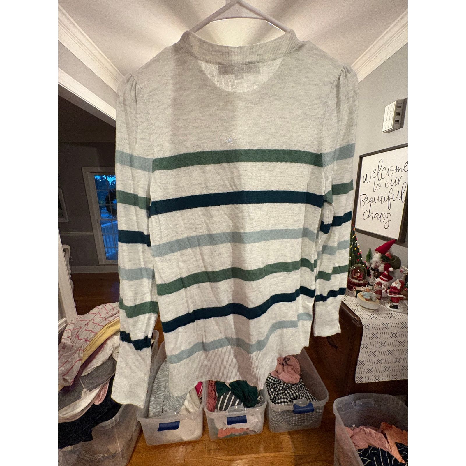 Loft LOFT Striped Sweater Women’s Small Gray Green Blue Crewneck Size S / US 4 / IT 40 - 2 Thumbnail