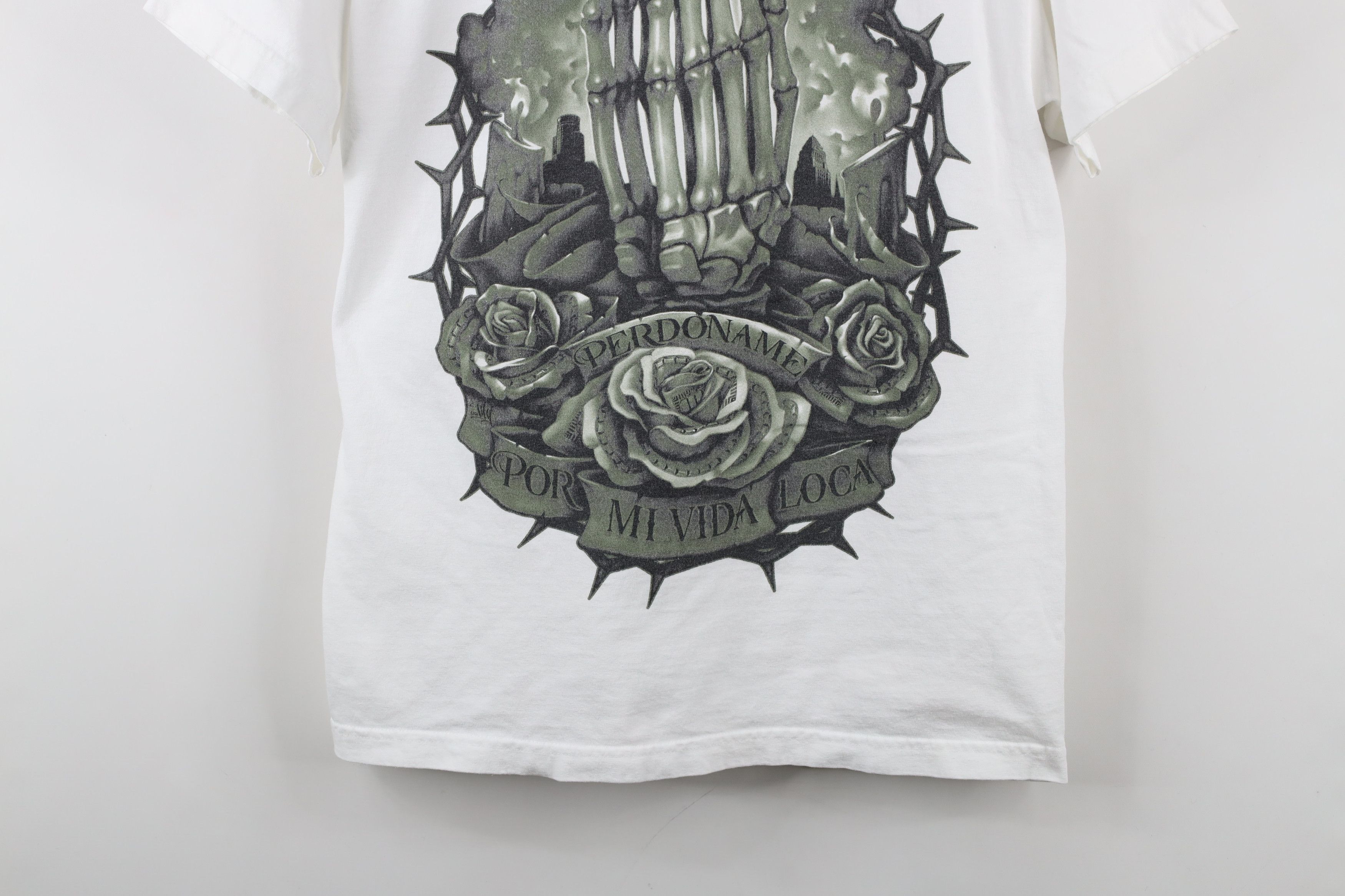 Vintage Vintage 90s Streetwear Mi Vida Loca Skeleton Rose T-Shirt Size US M / EU 48-50 / 2 - 3 Thumbnail