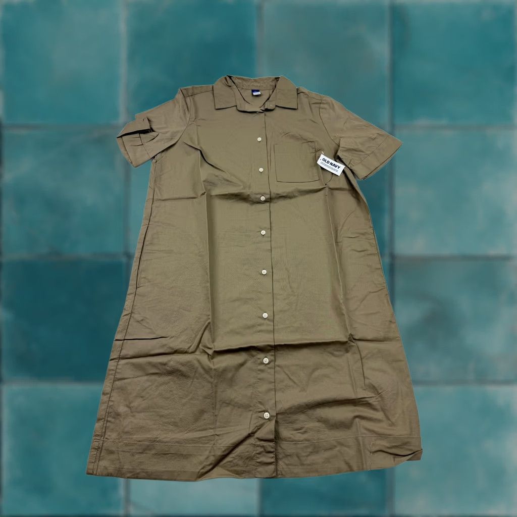 Old Navy Old Navy Shirt Dress Womens S Tall Beige Short Sleeve Button Front Knee Length Size S / US 4 / IT 40 - 1 Thumbnail
