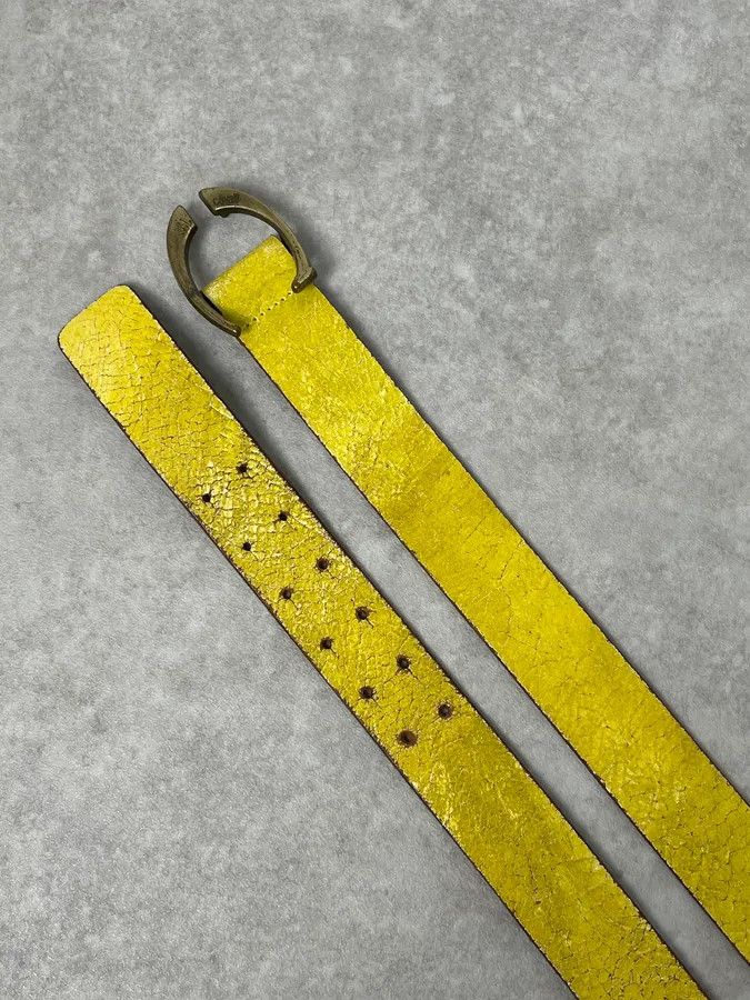 Roberto Cavalli 2000s Cavalli Cracked Yellow Leather Belt Size ONE SIZE - 2 Thumbnail
