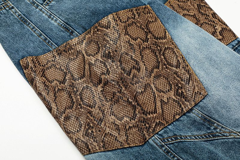 Vintage American Retro Leopard-Print Patchwork Curved-Leg Jeans Size US 32 / EU 48 - 5 Thumbnail