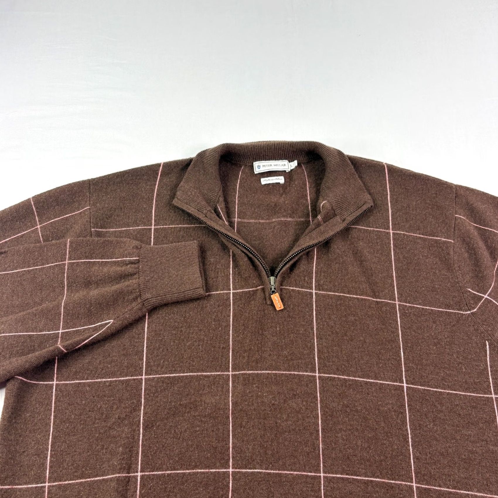 Peter Millar Peter Millar Sweater Mens Large Brown 1/4 Zip Pullover Golf Stretch Plaid Cashmere Mock Neck Long Sleeve Regular Modern Fit Size US L / EU 52-54 / 3 - 2 Thumbnail
