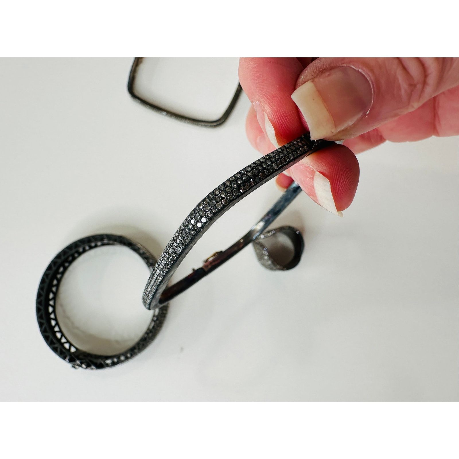 Other Gunmetal Rhinestone Bangle & Square Bracelets Matching Ring Size ONE SIZE - 13 Thumbnail