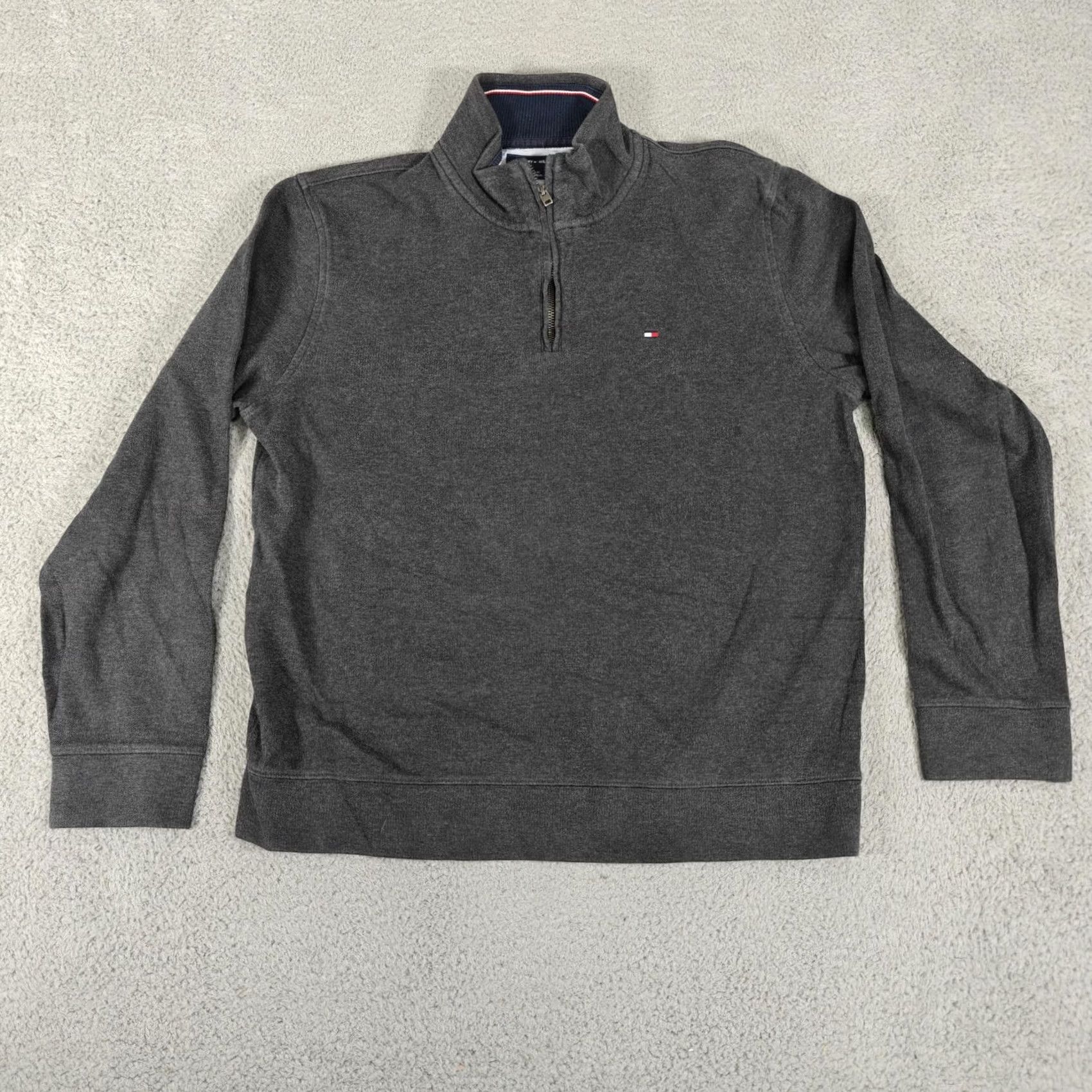 Tommy Hilfiger Tommy Hilfiger Sweater Mens Large Gray 1/4 Zip Pullover Cotton Classic Logo Knit Mock Neck Long Sleeve Ribbed Stand Collar Casual Size US L / EU 52-54 / 3 - 2 Thumbnail