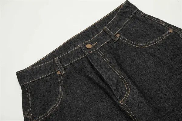 VIBE Men's loose scimitar jeans with letter embroidery pockets Size US 32 / EU 48 - 3 Thumbnail