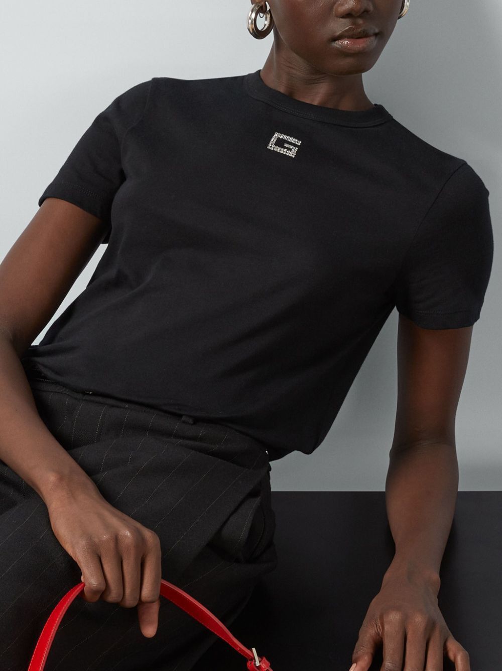 Gucci o1la5ras0526 Cotton Jersey T-Shirt With Crystal G in Black Size S / US 4 / IT 40 - 4 Thumbnail