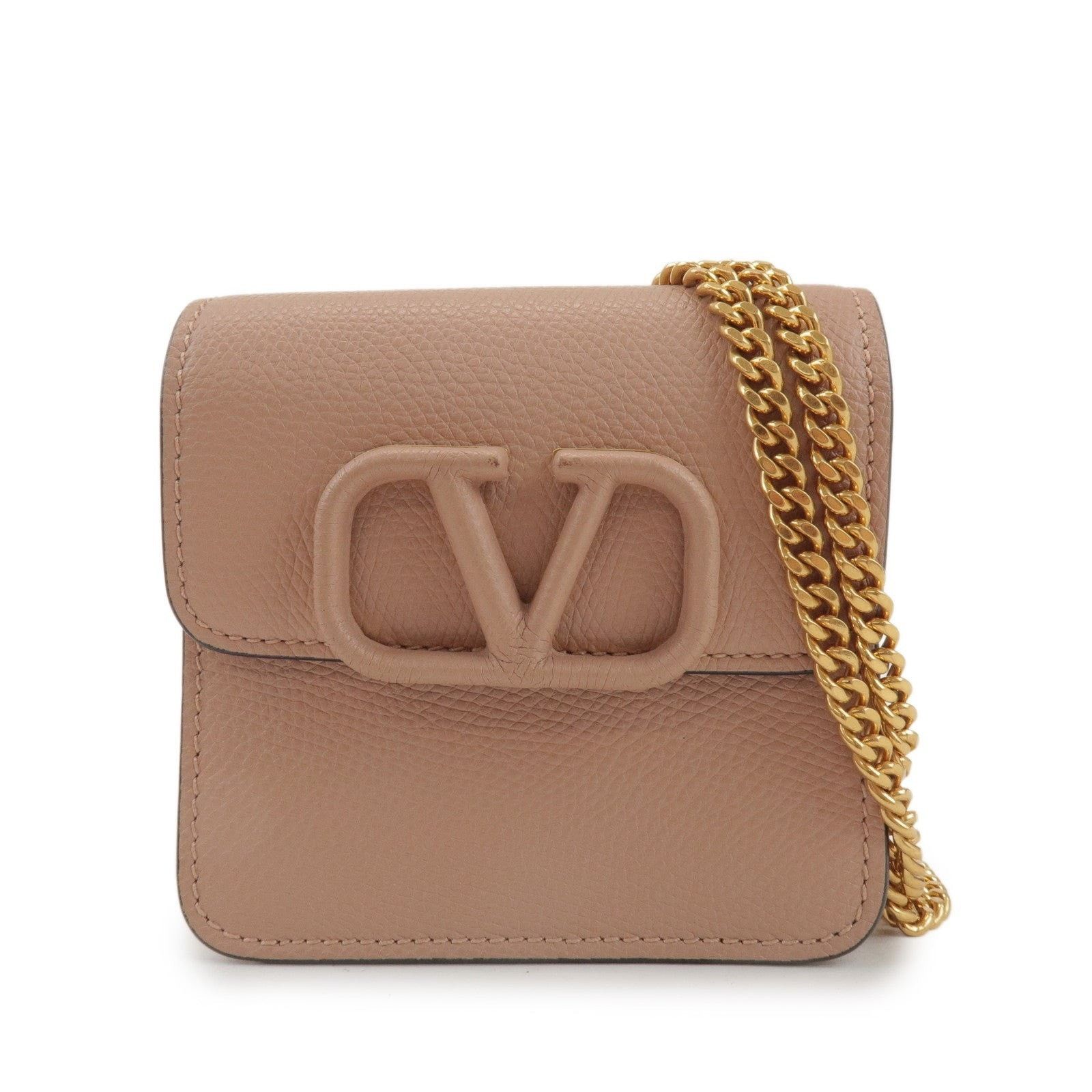 Valentino Valentino VLogo Chain Wallet Calfskin Crossbody Bag Tan Size ONE SIZE - 1 Thumbnail