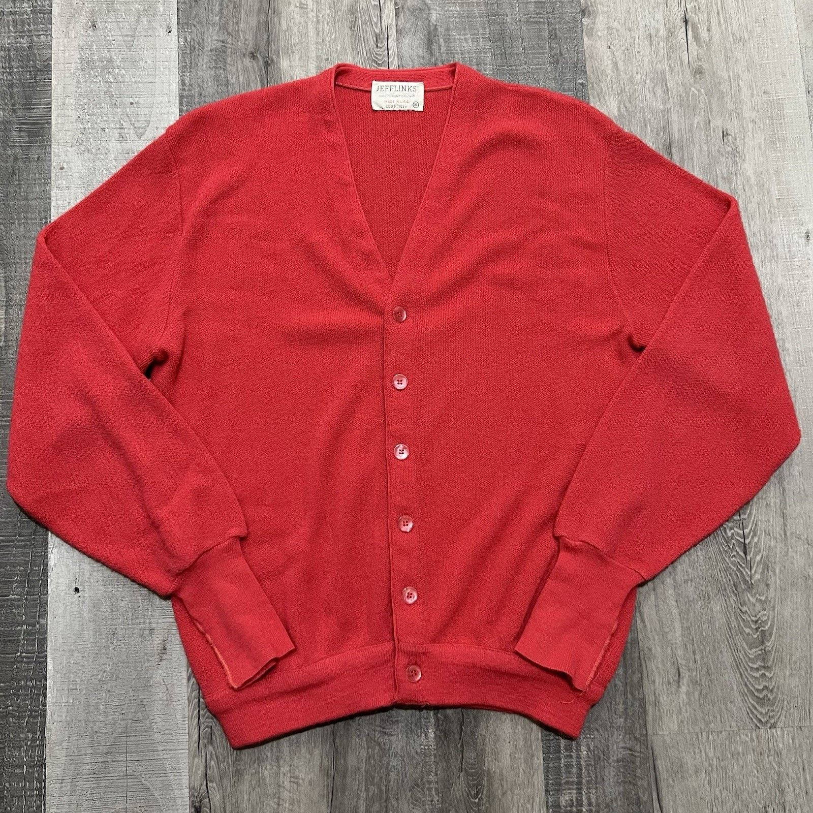 Vintage VTG Lord Jeff Salmon Pink Cardigan 80s Knit Cardigan Sweater Size US XL / EU 56 / 4 - 1 Thumbnail