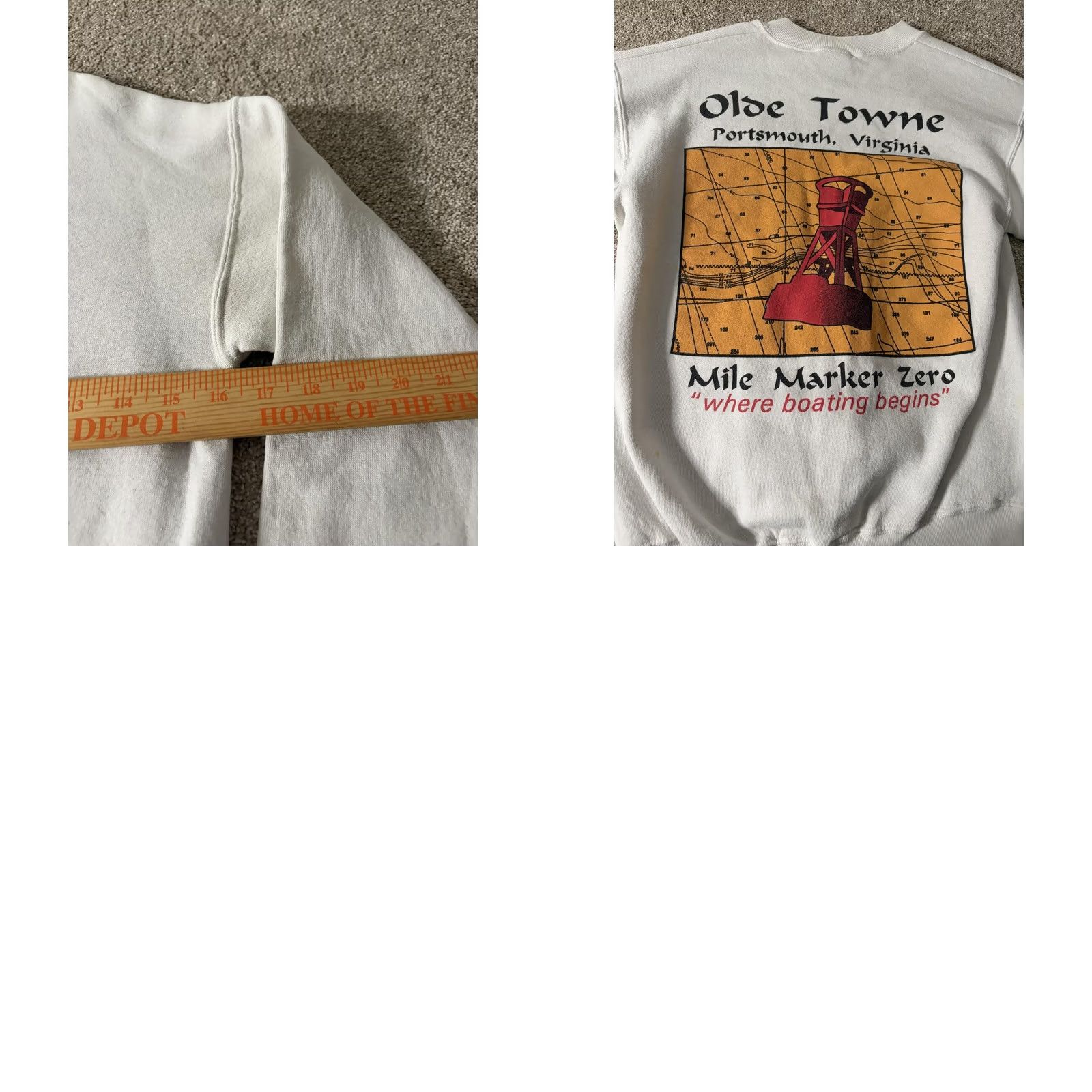 Fruit Of The Loom VINTAGE Fruit of the Loom Sweatshirt Mens S White Nautical Graphic Print Olde Towne Virginia Crew Neck Pullover Climate Size US S / EU 44-46 / 1 - 8 Thumbnail