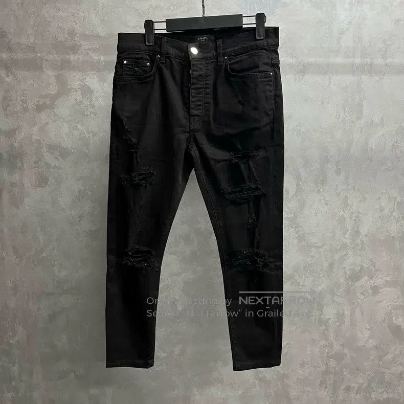 Amiri Amiri Black Solid Multi-Destroyed Design Patch Denim Pants Size US 32 / EU 48 - 1 Thumbnail