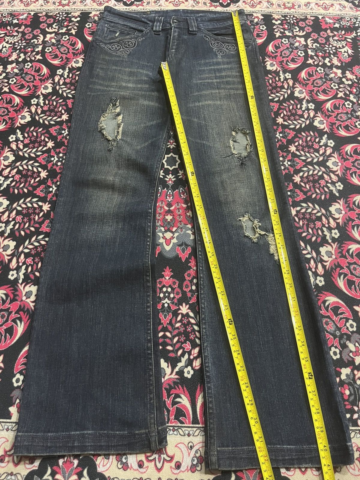 BUFFALO BOBS Vintage Buffalo Bobs Dark Washed Distressed Flare Jeans Size US 29 - 11 Thumbnail