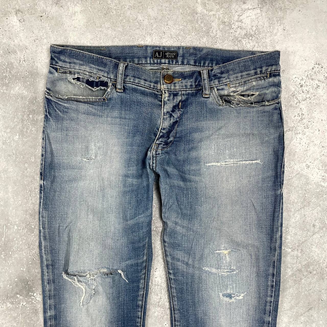 Armani Vintage 2000s ARMANI JEANS Distressed Y2K Jeans Blue Size 34 Size US 34 / EU 50 - 3 Thumbnail