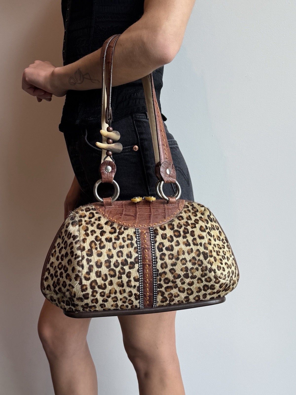 Other Alaluna Leopard Leather Brown Bag Vintage Boho Glam Size ONE SIZE - 2 Thumbnail