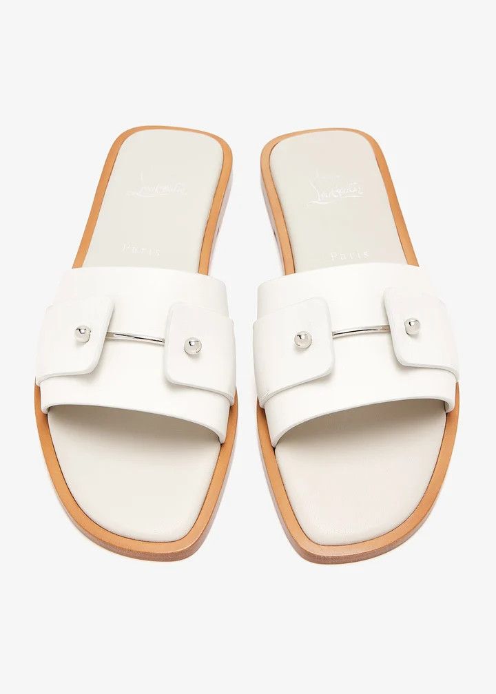 Christian Louboutin Chambelimule Donna Flat White Calf Leather Slide Sandal 36 Size US 6 / IT 36 - 8 Thumbnail