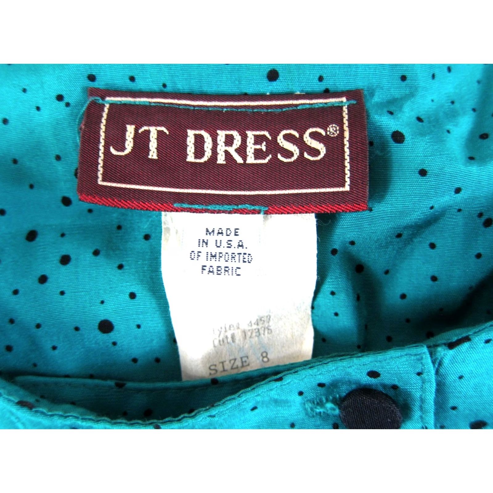 Altea VINTAGE JT DRESS Teal Green Black Polka Dot Rayon Long sleeve Midi Dress 8 Women Size M / US 6-8 / IT 42-44 - 3 Thumbnail
