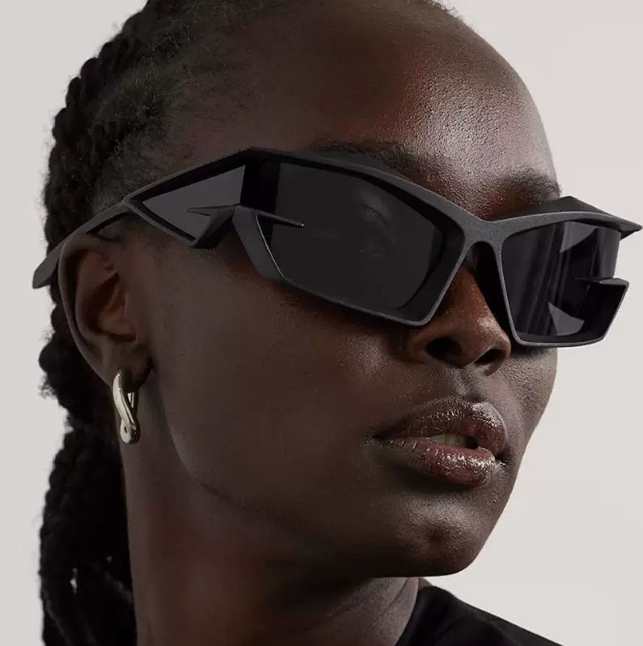 Vintage Futuristic Black Wraparound Sunglasses Size ONE SIZE - 1 Thumbnail