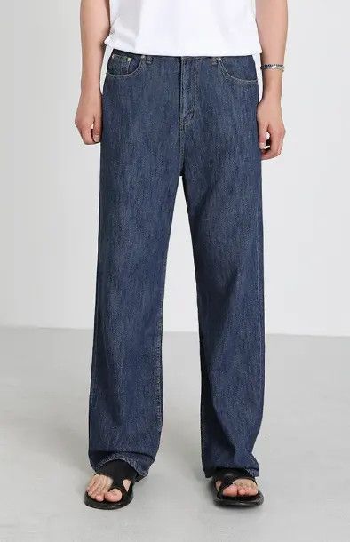 Japanese Brand Dark blue vintage men's loose straight casual jeans Size US 32 / EU 48 - 5 Thumbnail