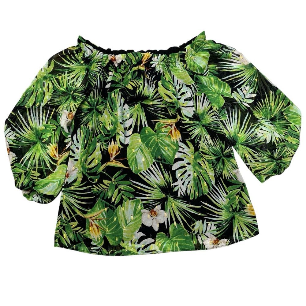 White House Black Market White House Black Market Off Shoulder Green Tropical Print Size S / US 4 / IT 40 - 5 Thumbnail