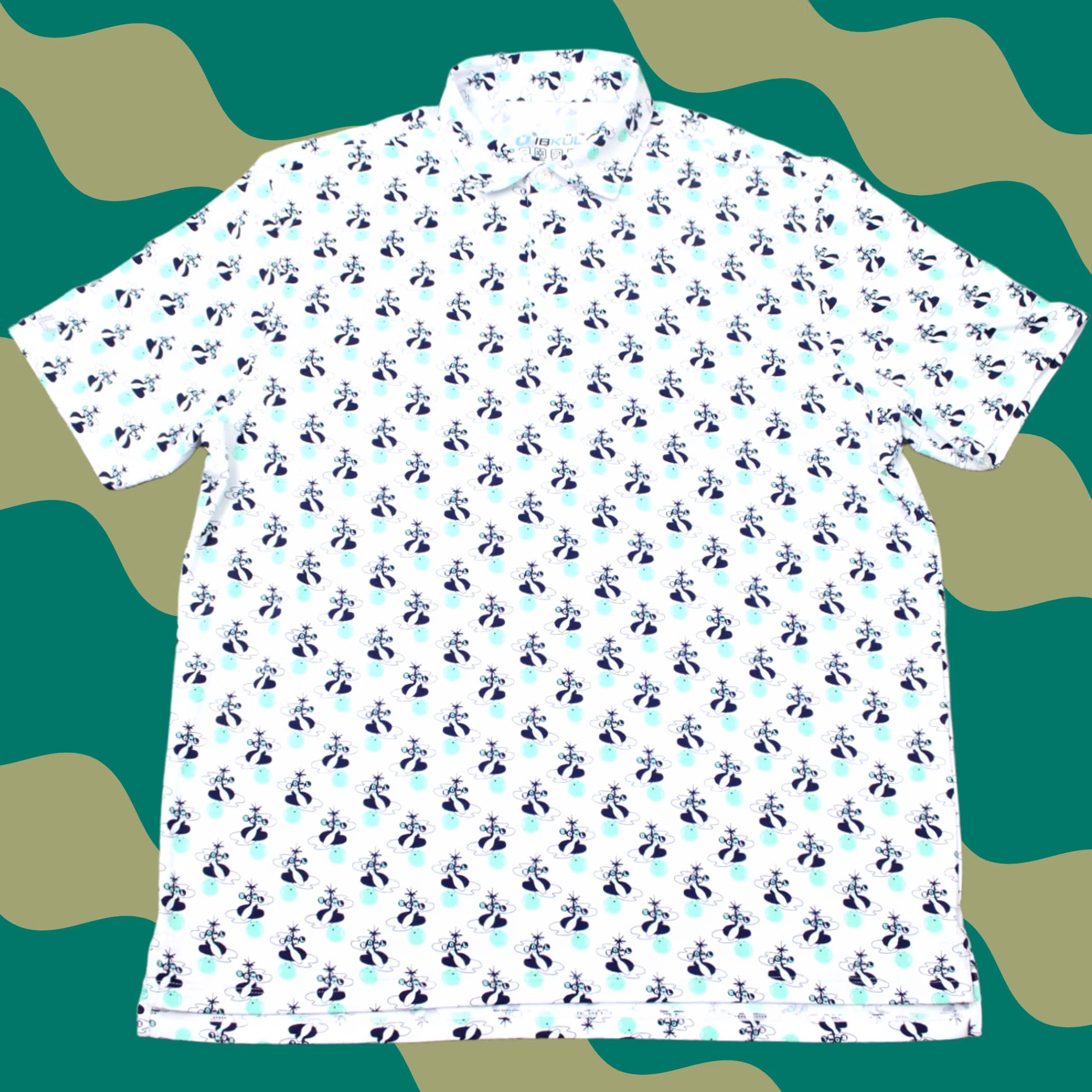 Vintage IBKUL Polo Shirt Mens XL Blue/Green "Bowl" All Over Print UPF 50+ Golf S/S Shirt Size US XL / EU 56 / 4 - 1 Thumbnail