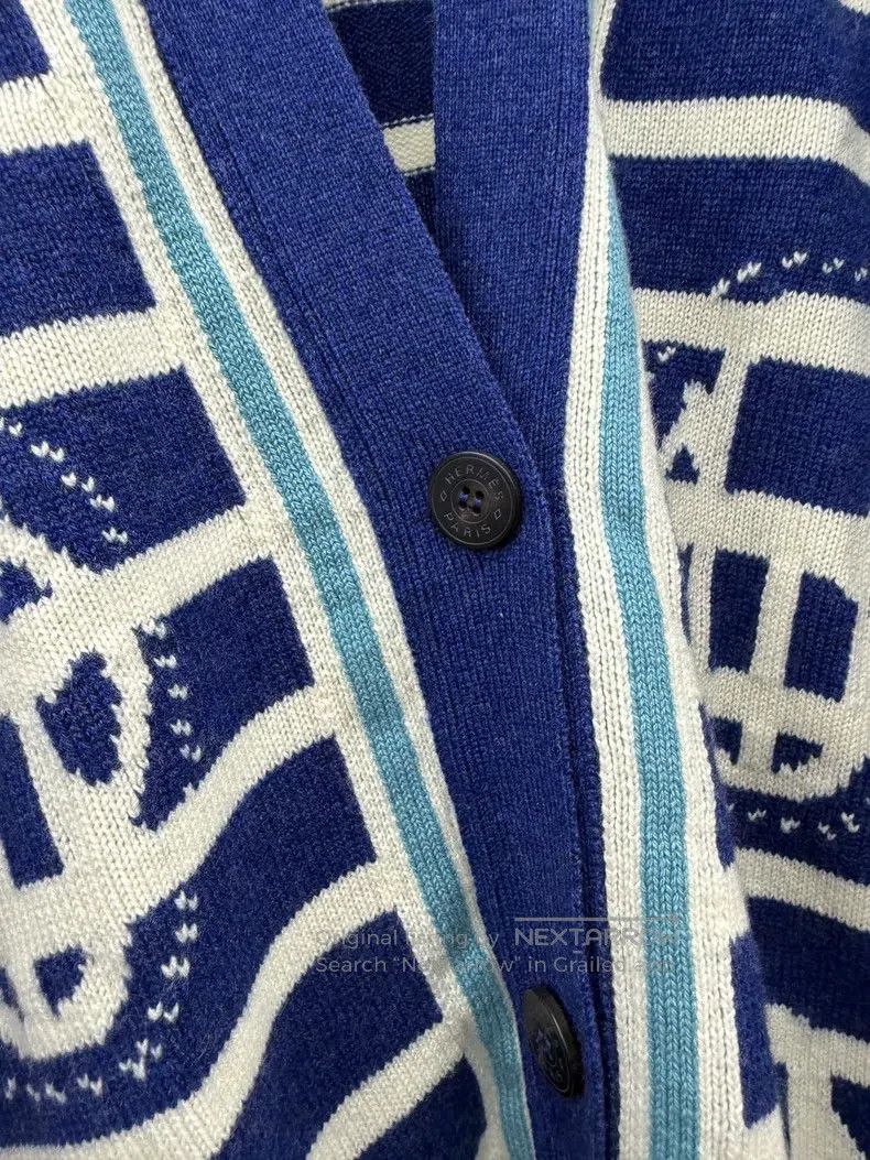 Hermes Hermes Blue and White Striped Long Knit Open Cardigan Size XS / US 0-2 / IT 36-38 - 2 Thumbnail