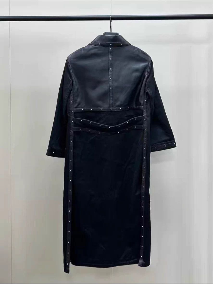 Hermes Hermes Runway Black Color-Blocked Riveted Long Coat Size XS / US 0-2 / IT 36-38 - 2 Thumbnail