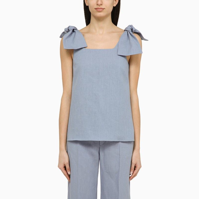 image of Chloe Light Blue Linen Tank Top With Bows, Women's (Size Medium)
