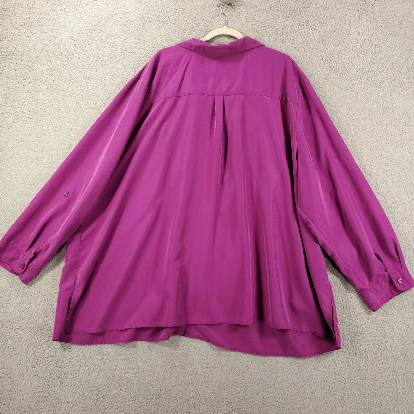 Vintage Catherines Shirt 5X Purple Roll Tab Sleeve Collared Button Solid Modal Polyester Blend Pockets All Seasons Size XXL / US 16-18 / IT 52-54 - 6 Thumbnail