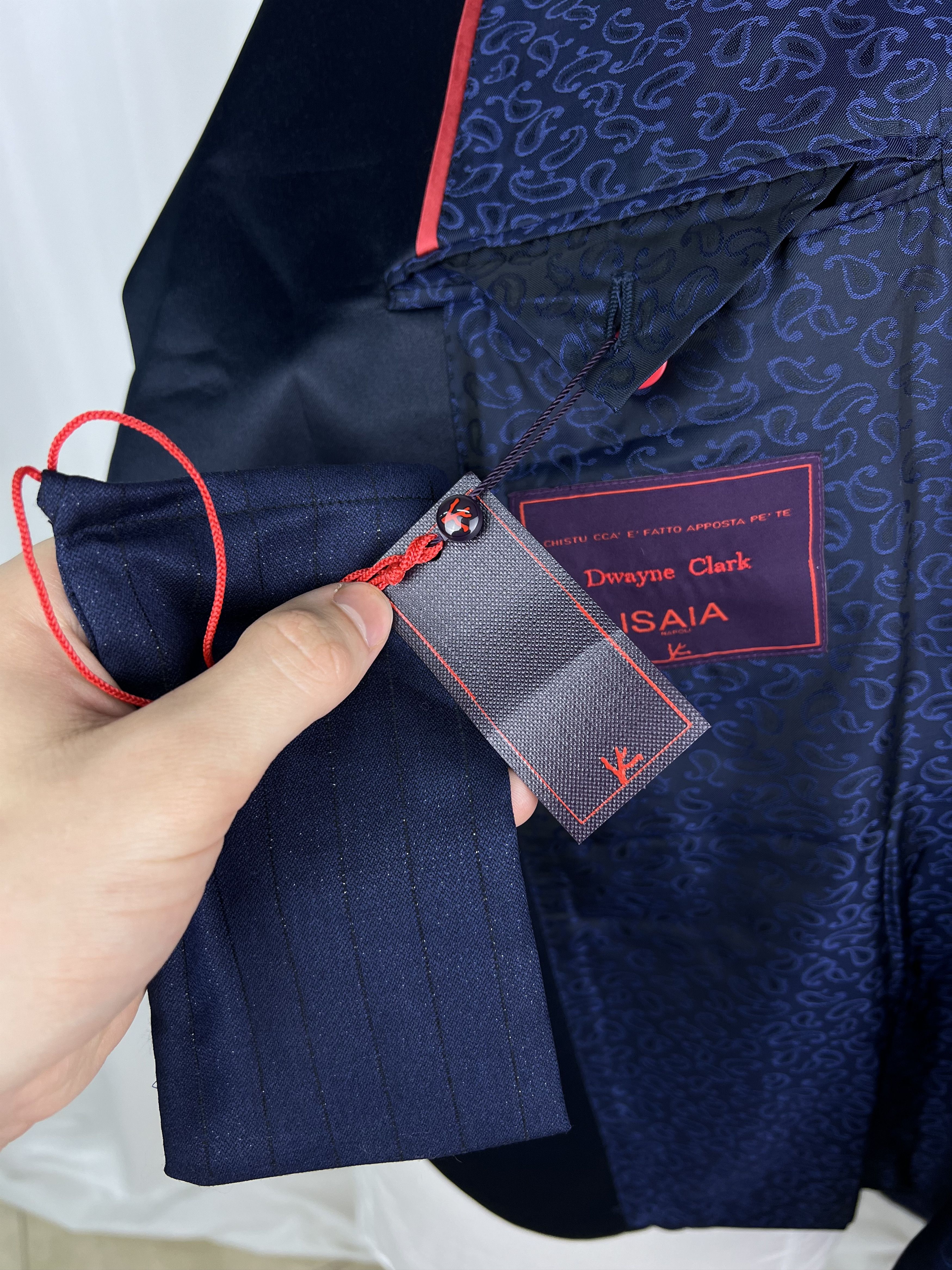 Isaia NWT Bespoke Shiny Striped Wool Peak-Lapel Tuxedo Blazer Size 46R - 10 Thumbnail