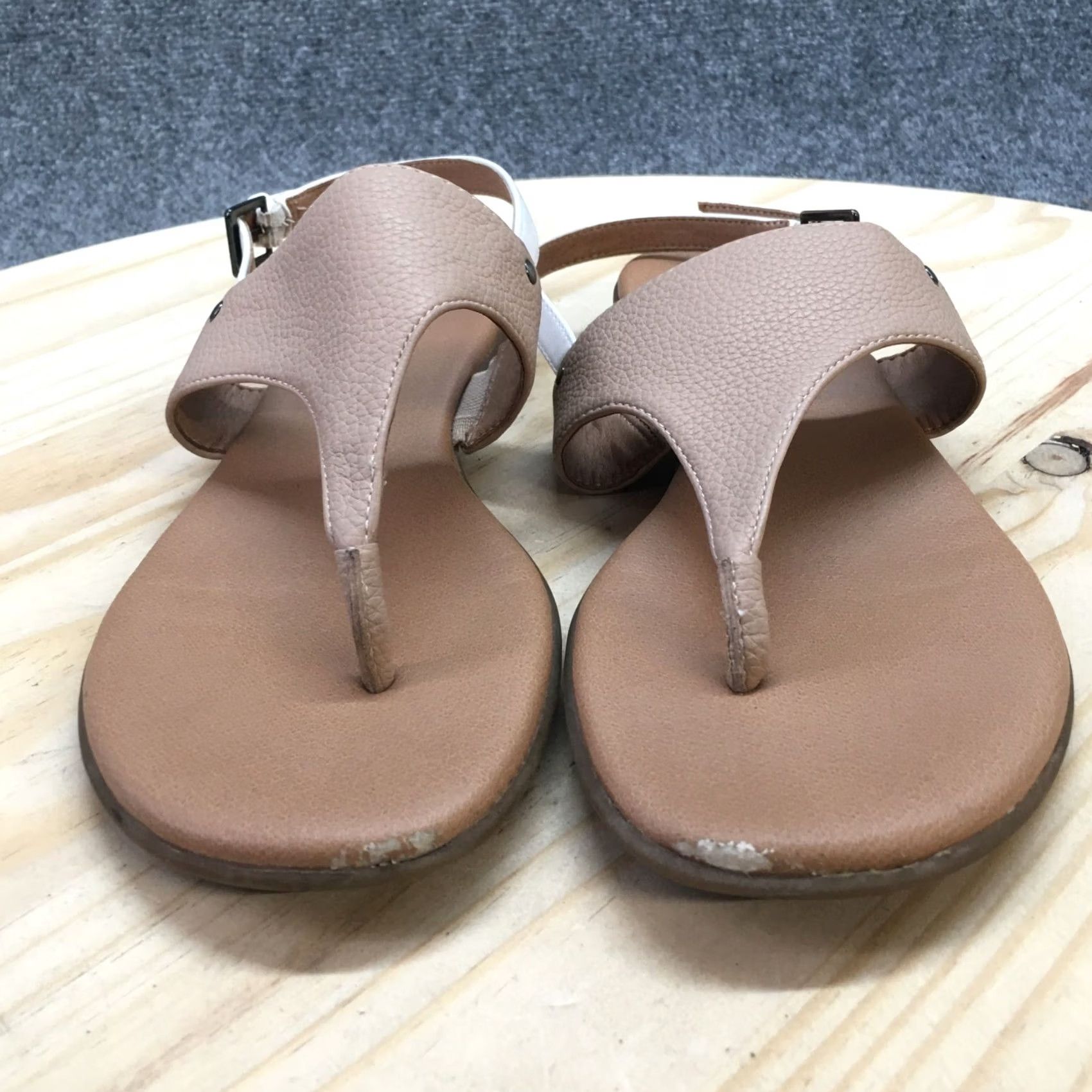 Vintage Aerosoles Sandals Womens 9 M Thong Slingback Beige Faux Leather Size US 9 / IT 39 - 6 Thumbnail