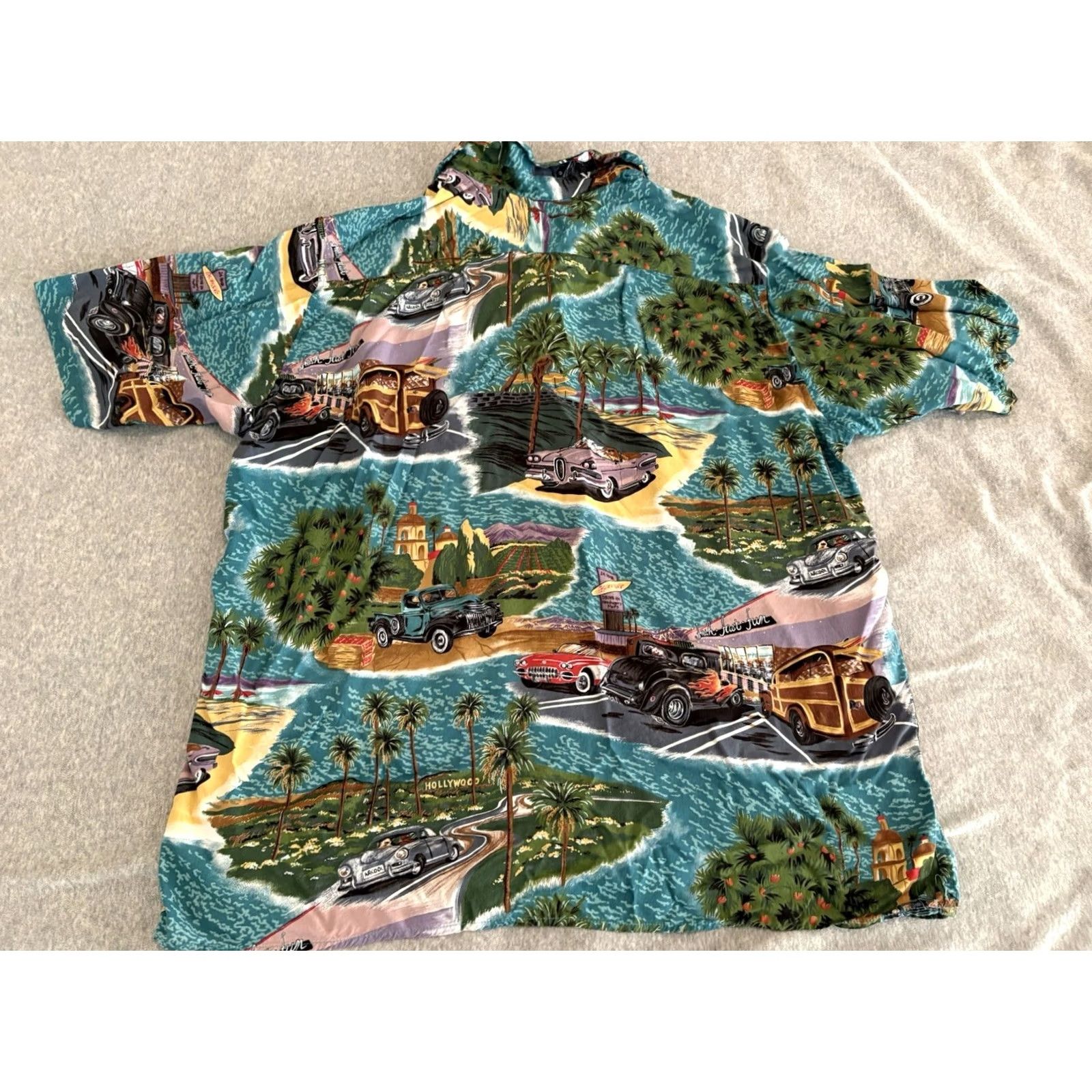 Reyn Spooner Reyn Spooner Button-Up Shirt Mens XL Rayon Multicolor Hollywood California Cars Beach Hawaiian Classic Cars Shirt Size US XL / EU 56 / 4 - 4 Thumbnail
