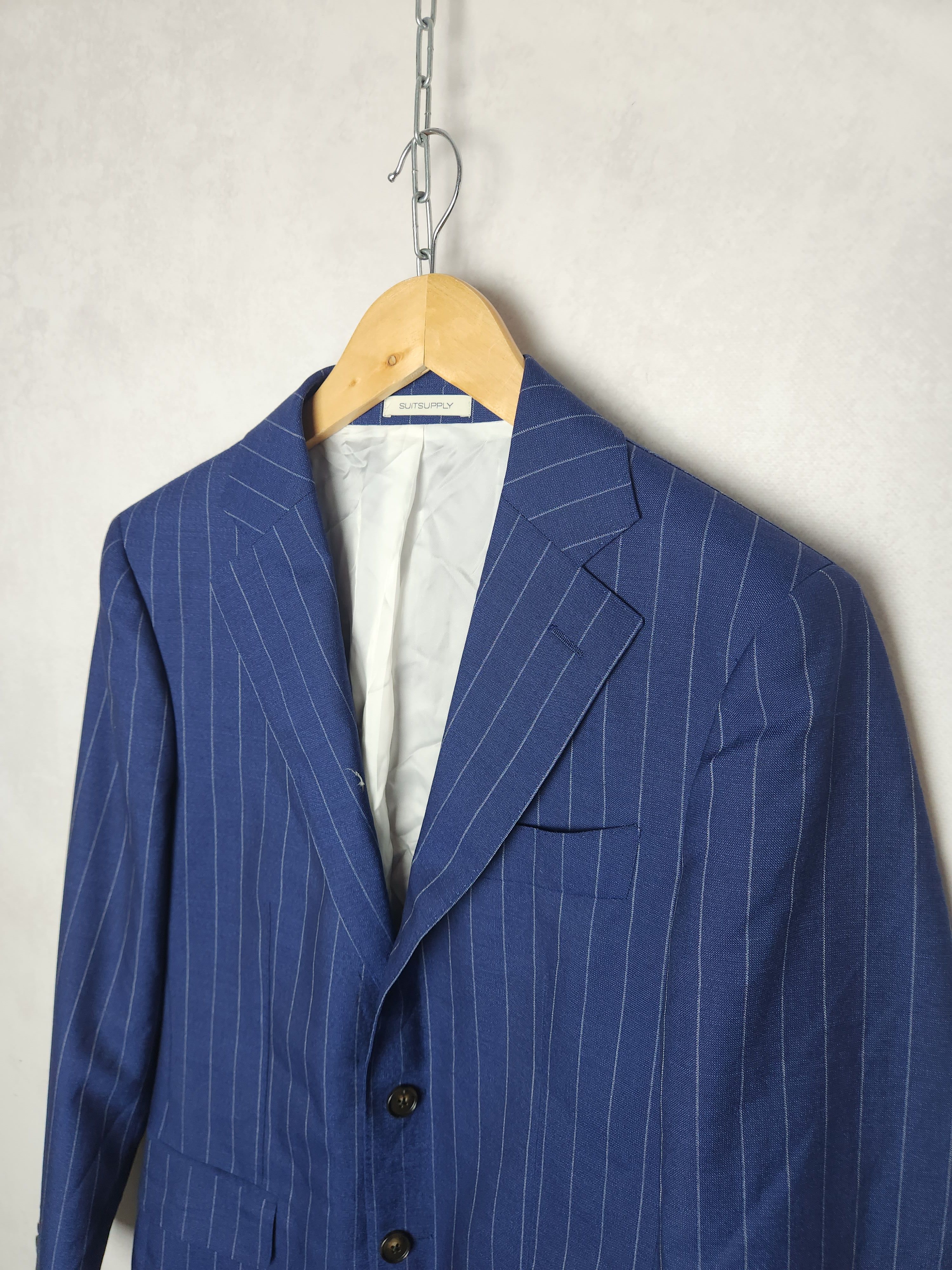Suitsupply Suitsupply Lazio Single Breasted stripes blue suit slim Size 46R - 4 Thumbnail