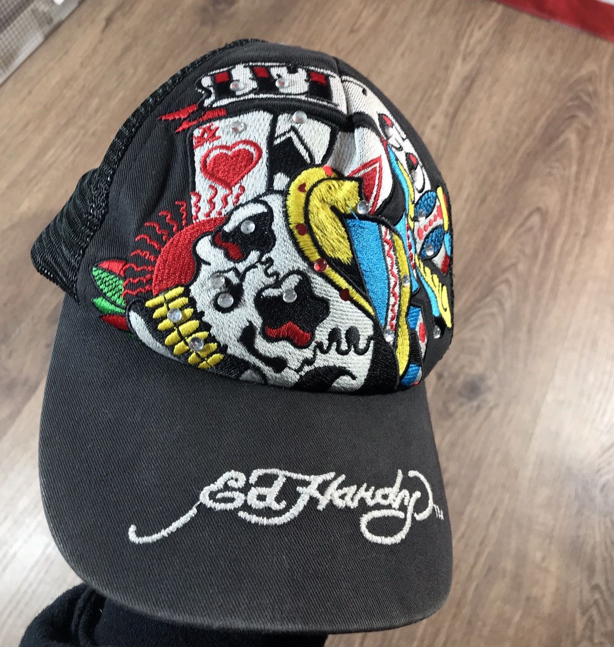 Christian Audigier × Ed Hardy × Vintage Vintage Ed Hardy By Christian Audigier Skull Logo Cap Size ONE SIZE - 3 Thumbnail
