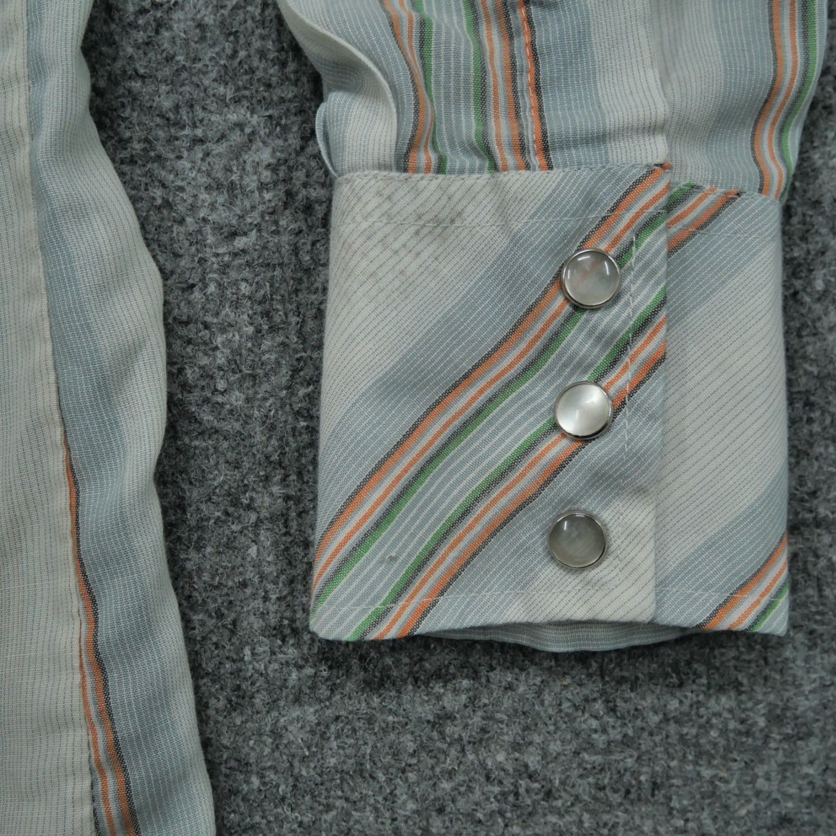 Champion VINTAGE Champion Western Shirt Mens 16.5 35 Green Orange Striped Pearl Snap 70s Size US S / EU 44-46 / 1 - 4 Thumbnail