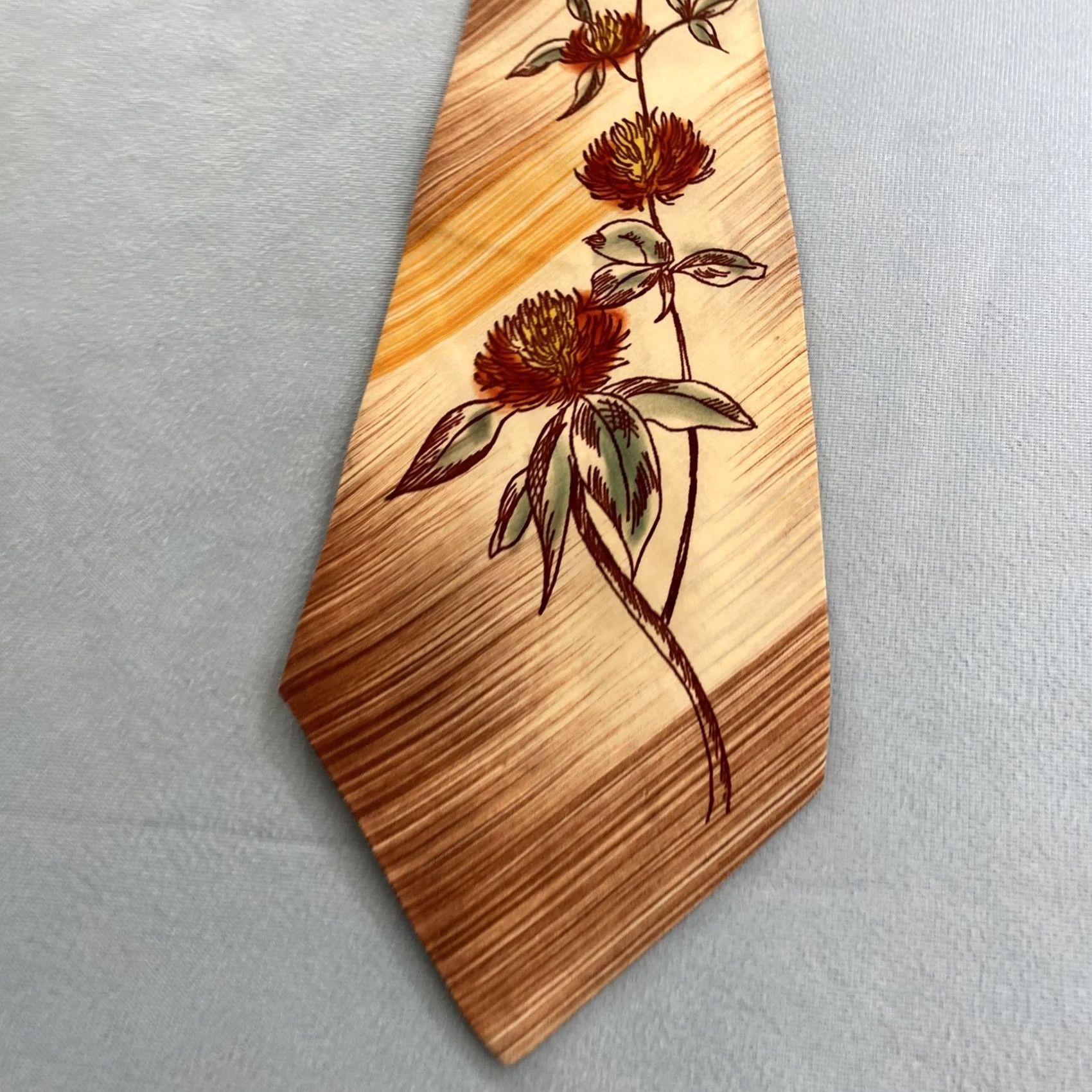 MCM Vtg Towncraft Delux Tie Floral Striped MCM Deco 4.2x51 Brown USA Hand Painted Neckwear Men’s One Size 101 Size ONE SIZE - 4 Thumbnail