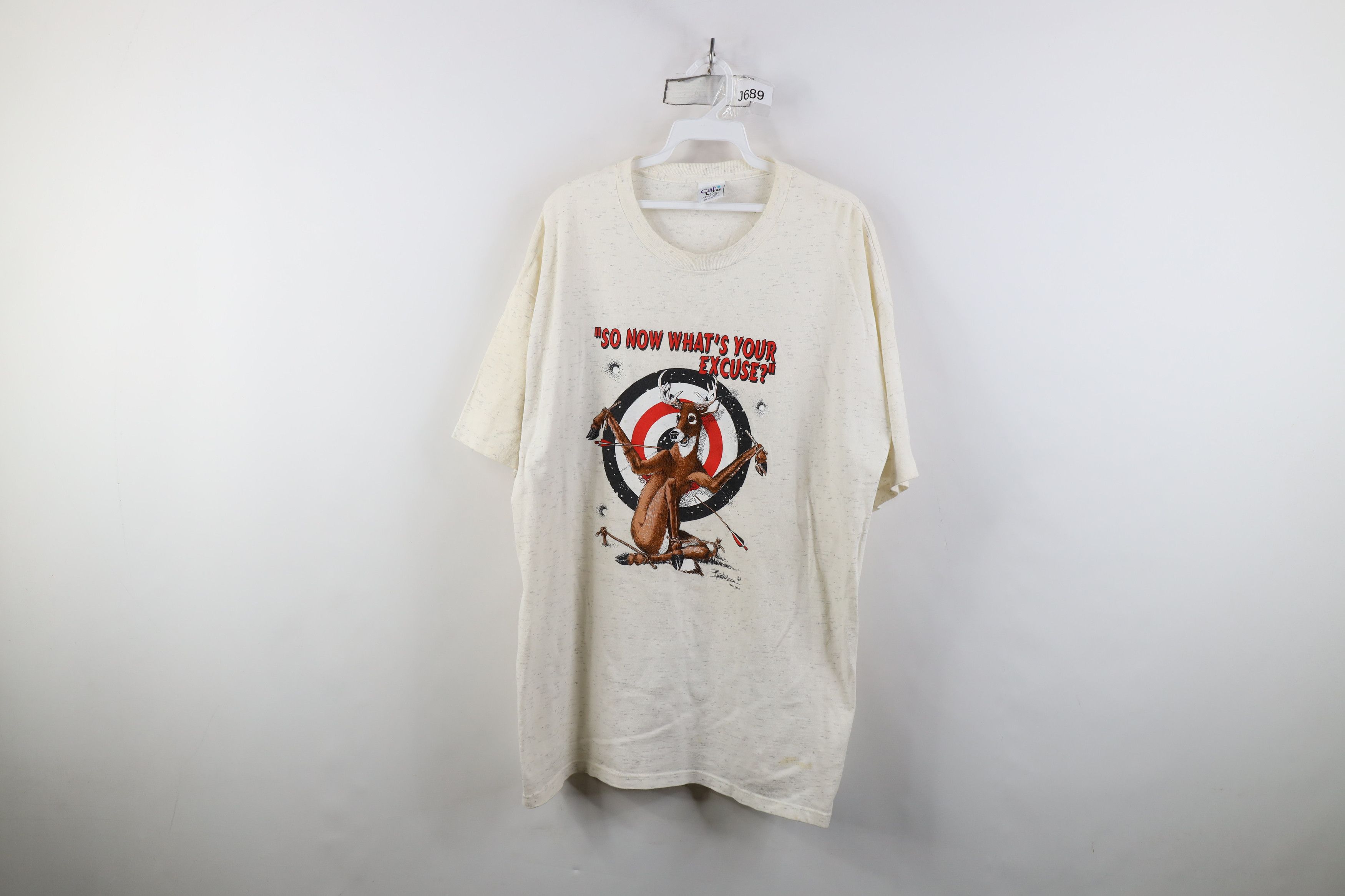 Vintage Vintage 90s Streetwear Deer Buck Excuse T-Shirt Gray USA Size US XL / EU 56 / 4 - 1 Thumbnail