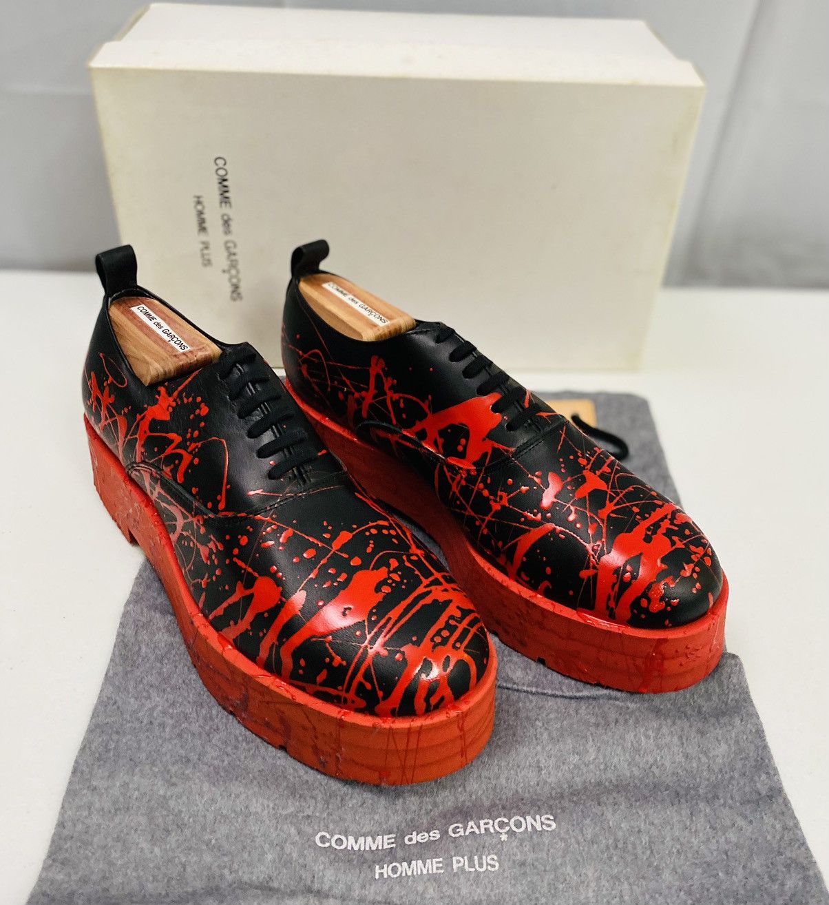Comme des Garcons Homme Plus CDGHP 🇯🇵 black calf red platform gum sole derby 7 25 NEW Size US 7 / EU 40 - 1 Thumbnail