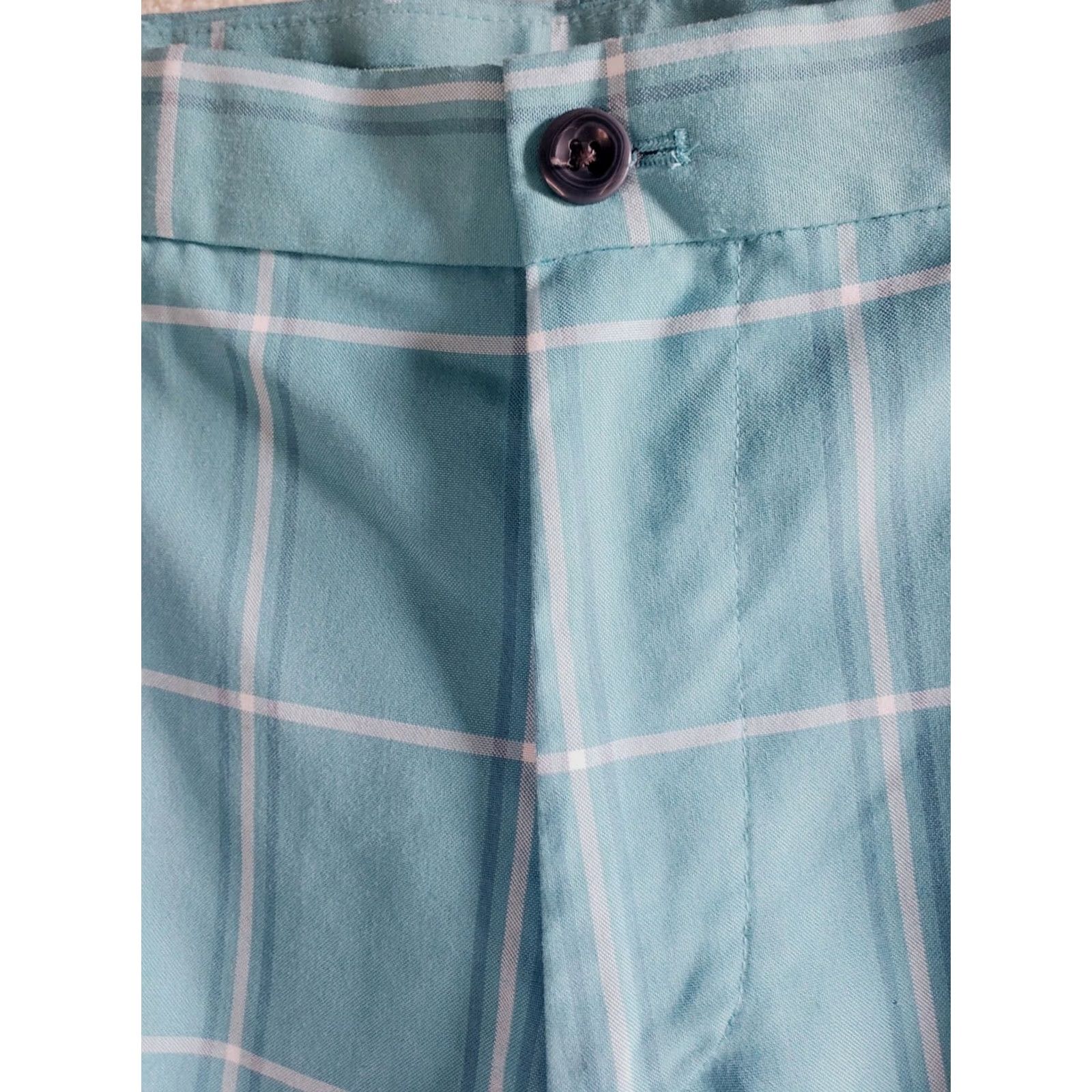 Izod Izod Golf Pants Men 32x30 Teal Blue-White Check Stretch Microfiber Slimming Pockets Zip Flat Front Regular Inseam 30" Machine Washable Size US 32 / EU 48 - 6 Thumbnail