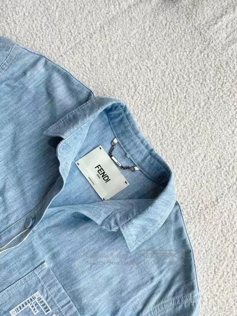 Fendi Fendi Cotton Pocket Cut-Out Double Logo Denim Short Sleeve Size XS / US 0-2 / IT 36-38 - 3 Thumbnail