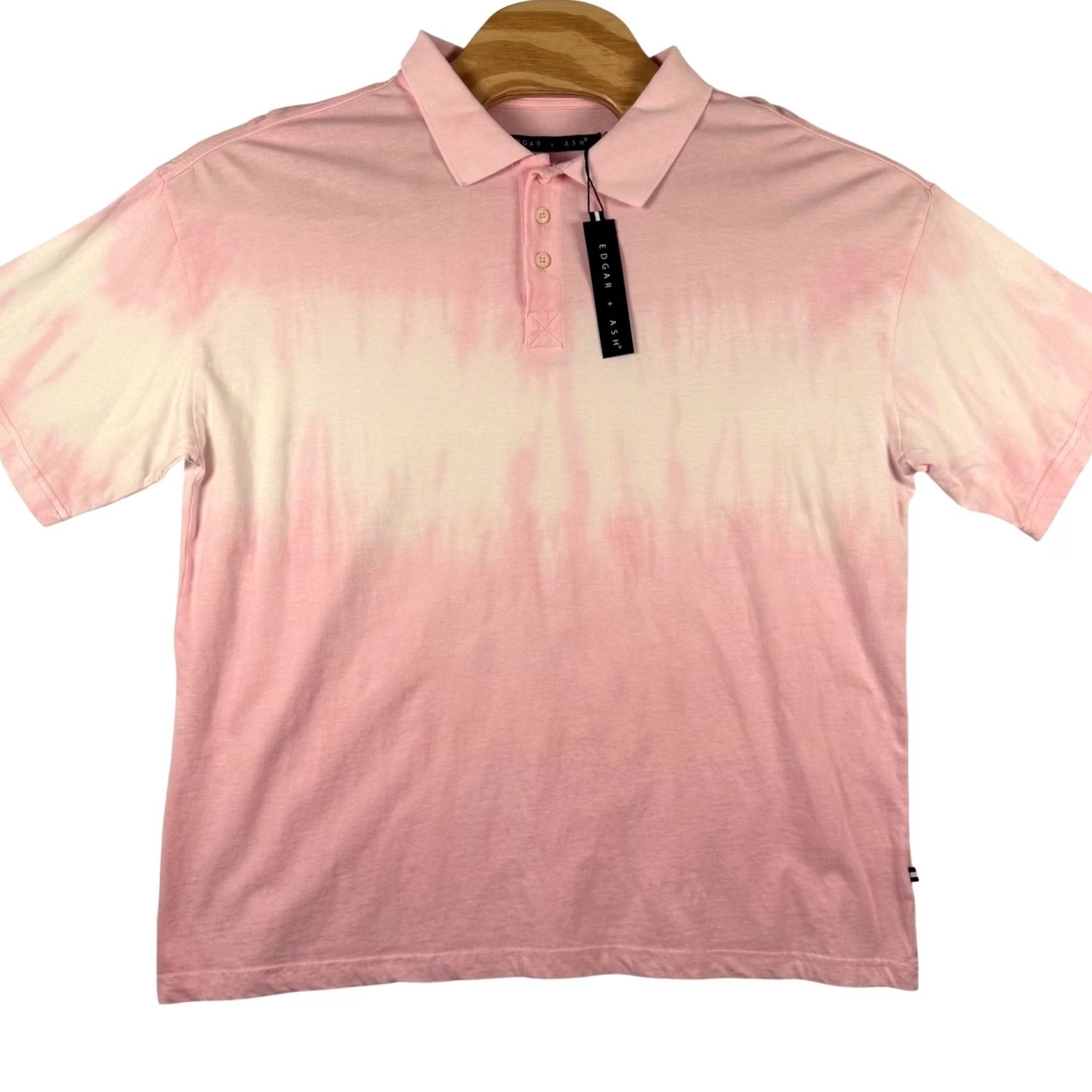 ASH Edgar + Ash Polo Shirt Mens L Pink White Tie-Dye Dip-Dye Ombre 100% Cotton Short Sleeve Collared Button NWT Size US L / EU 52-54 / 3 - 2 Thumbnail