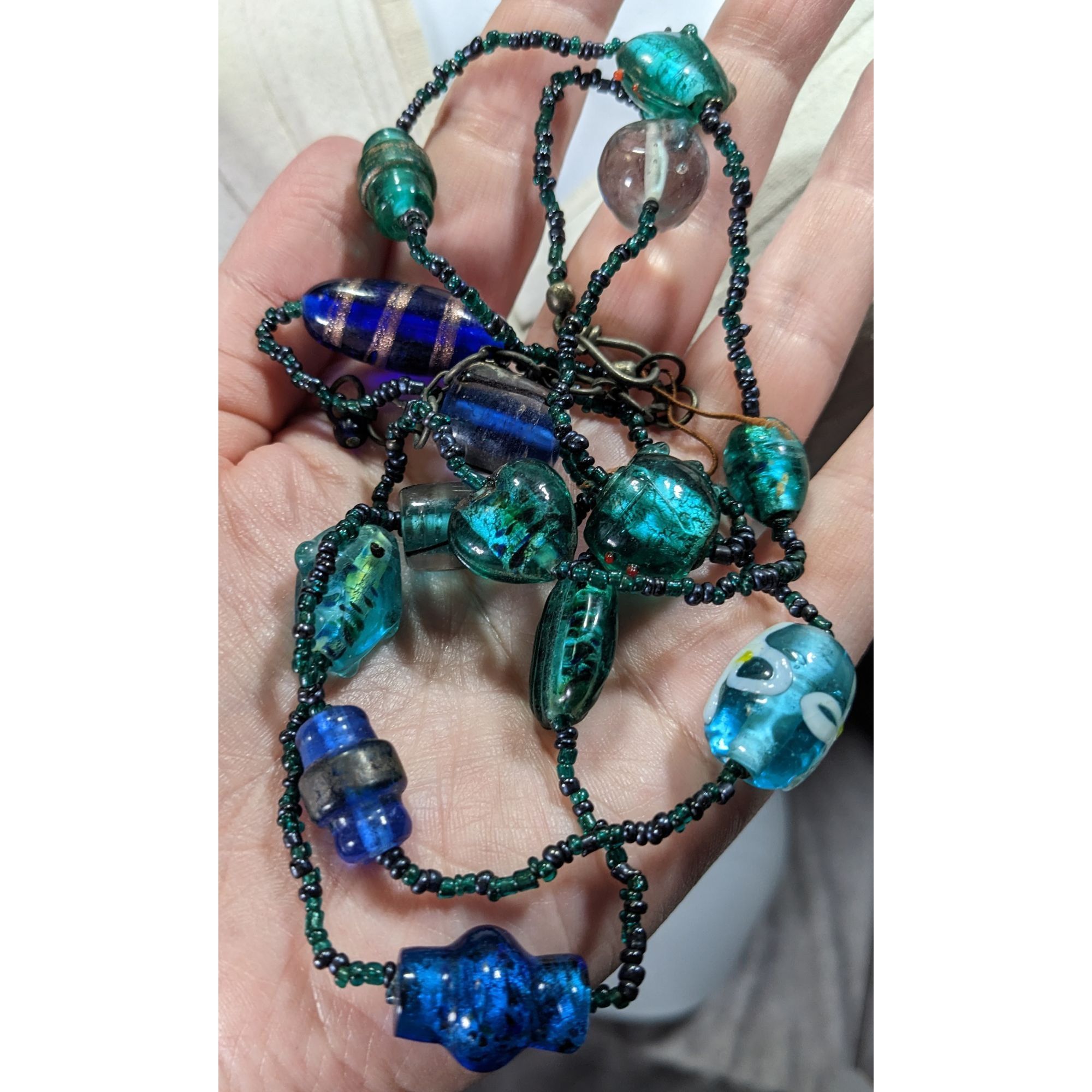 Handmade Handcrafted Mermaidcore Fish Glass Bead Necklace In Blue & G Size ONE SIZE - 3 Thumbnail