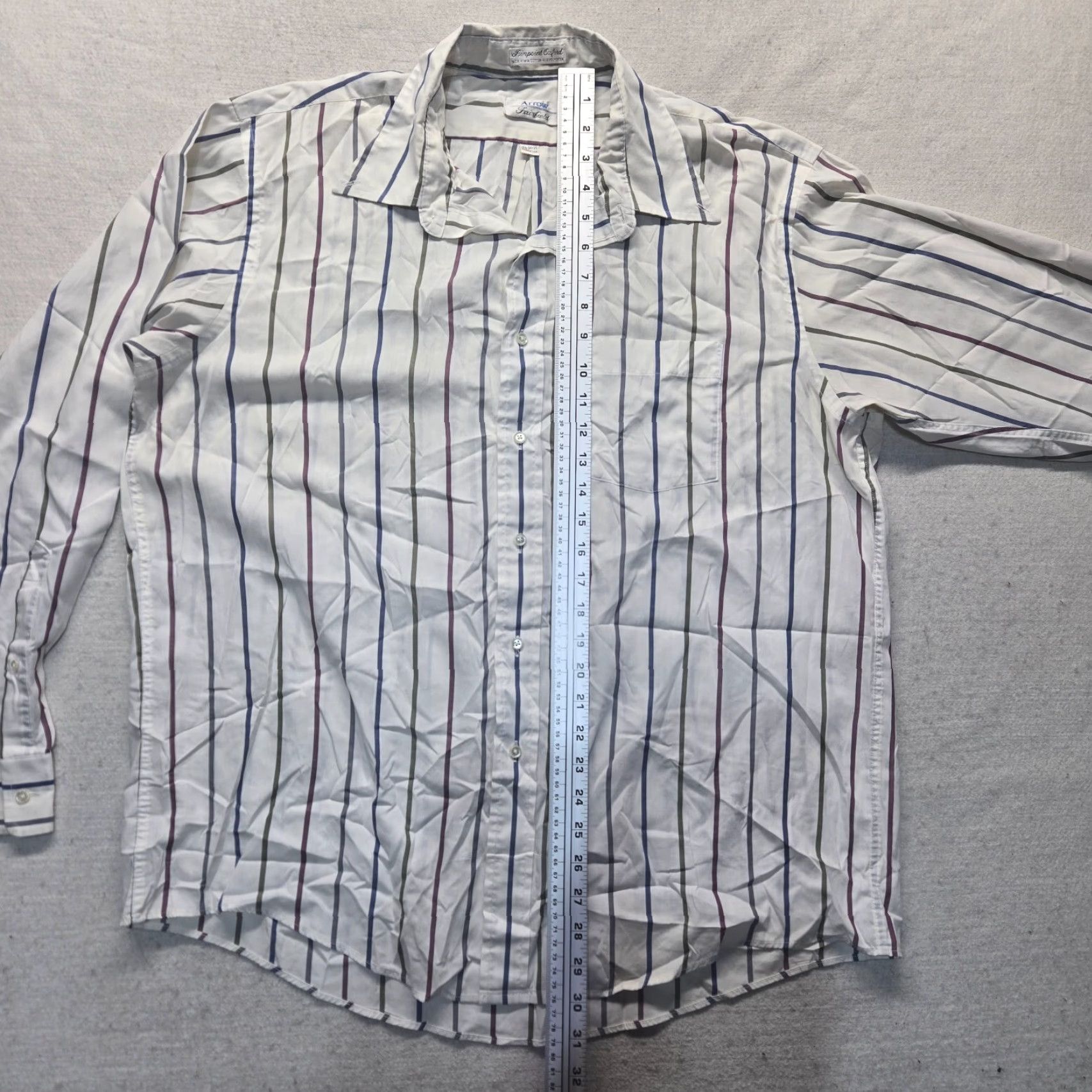 Arrow Arrow Shirt Men Striped White Long Sleeve Size 17.5 34/35 Adult Size US XXL / EU 58 / 5 - 6 Thumbnail