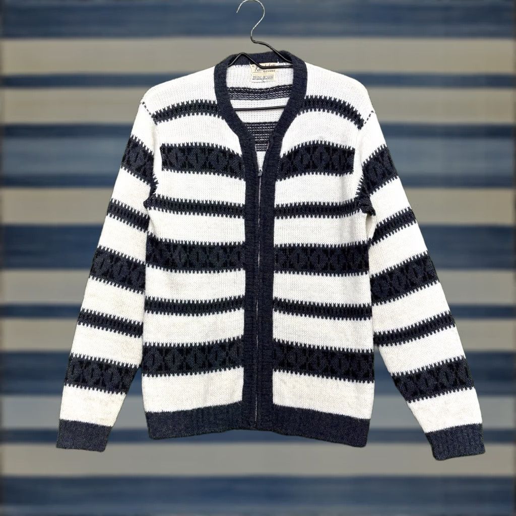 Vintage VINTAGE Kandahar Deluxe Sweater Mens S 1960s Blue Zip Up Striped Acrylic Fuzzy Limited Vintage Knit Depicting Art Deco Showpiece? Size US S / EU 44-46 / 1 - 1 Thumbnail