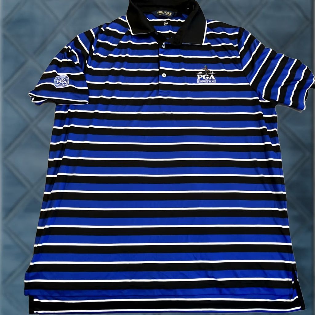 Ralph Lauren Ralph Lauren Polo Golf Blue Striped Golf Polo XXL 2019 PGA Bethpage Black Awesome Size US XXL / EU 58 / 5 - 1 Thumbnail