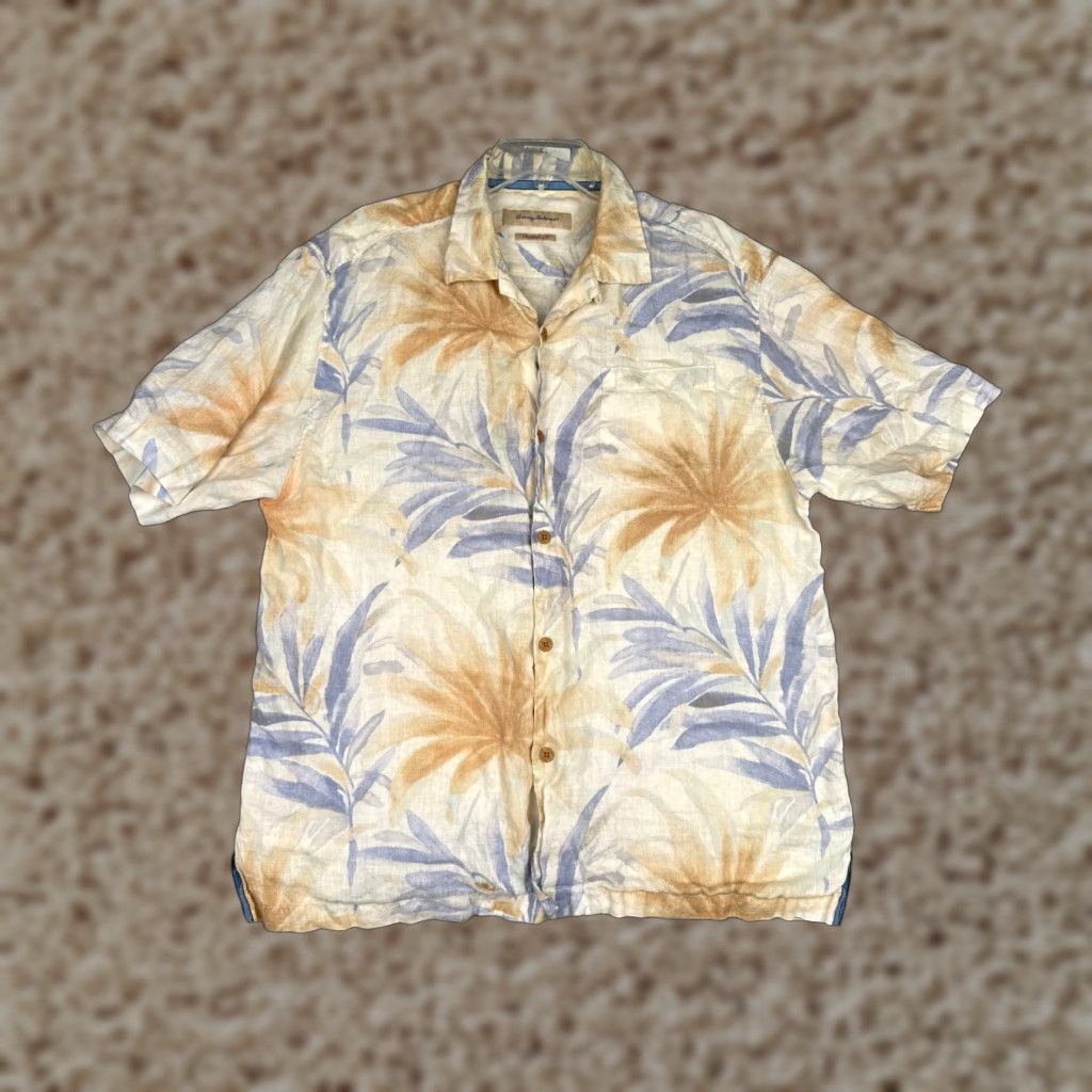 Tommy Bahama Tommy Bahama Shirt Men Extra Large Ivory Floral 100% Linen Hawaiian Button Up (Relaxed) Size US XL / EU 56 / 4 - 1 Thumbnail