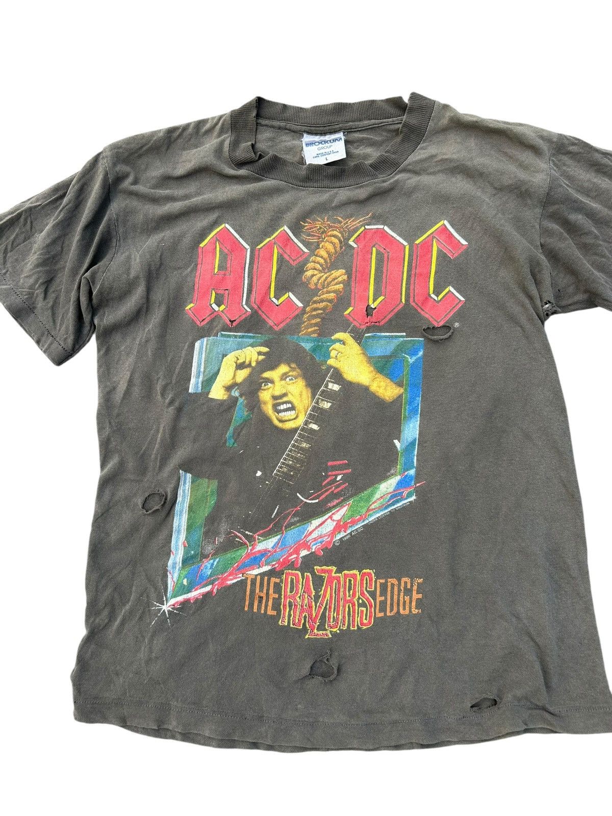 Band Tees 80s' THRASHED VINTAGE ACDC BAND SUNFADED REPAIR ALTE SHIRT Size US S / EU 44-46 / 1 - 2 Thumbnail